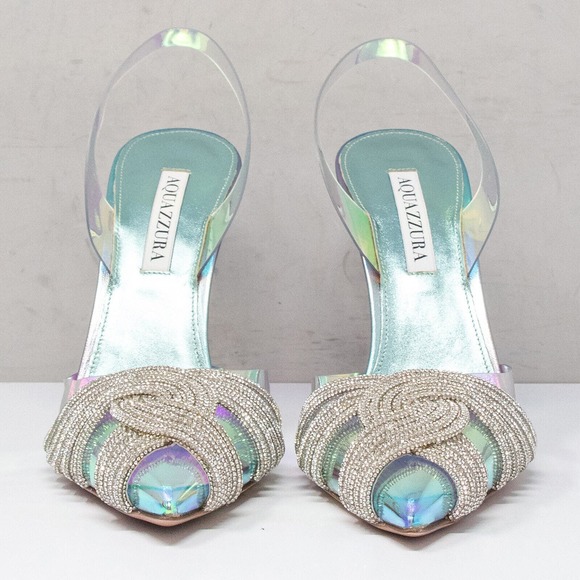 Aquazzura Gatsby Sling 105 Iridescent Blue Slingback Heels, Size 39 (9 US) - Picture 6 of 10